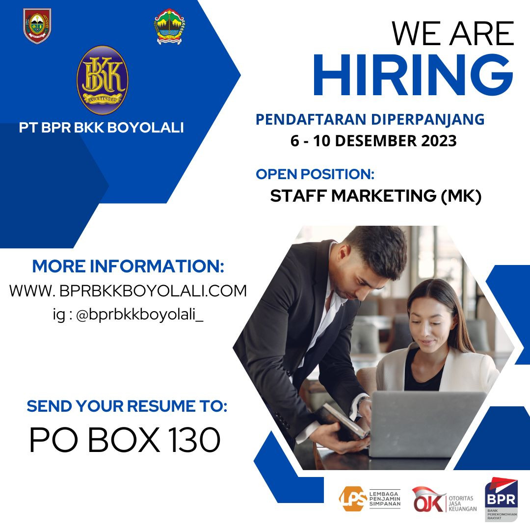 PENGUMUMAN PERPANJANGAN SELEKSI CALON PEGAWAI PT BPR BKK BOYOLALI TAHUN 2023